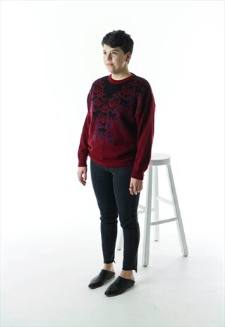BURGUNDY LONG SLEEVE JUMPER / OVERSIZED RETRO SWEATER