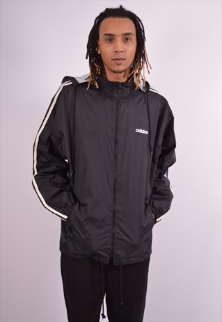ADIDAS MENS VINTAGE RAIN JACKET LARGE BLACK 90S