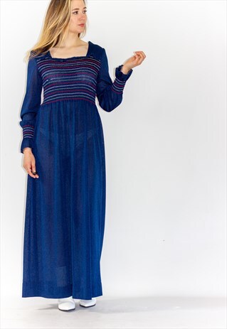 VINTAGE 60'S RUCHED LONG SLEEVE MAXI DRESS