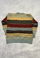 VINTAGE KNITTED JUMPER ABSTRACT PATTERNED GRANDAD SWEATER