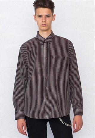 VINTAGE BROWN TOMMY HILFIGER LONG SLEEVE STRIPED SHIRT