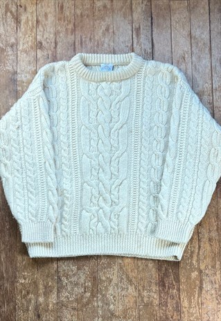 VINTAGE BONNER OF IRELAND CREAM WOOL CABLE KNITTED JUMPER