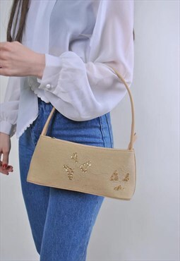 Vintage beige women cute flowers mini shoulder bag