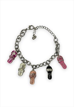 Womens Dior bracelet silver tone flip flop charm y2k chain
