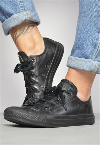 VINTAGE 90S CONVERSE BLACK LEATHER OX SHOES TRAINERS GRUNGE