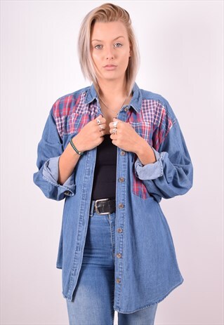 WOMENS VINTAGE DENIM SHIRT XL BLUE 90S