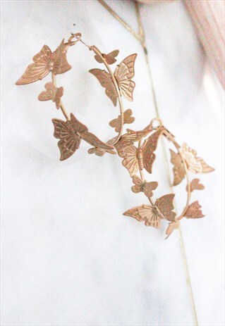 GOLD DROP HOOP CIRCLE BUTTERFLY EARRINGS