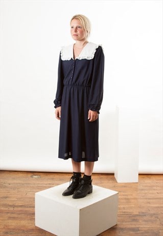 NAVY MIDI DRESS / LARGE COLLAR PETER PAN DRESS