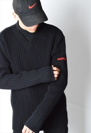 VINTAGE 90S BLACK RIBBED KNIT V-NECK RALPH LAUREN JUMPER