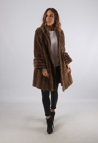 VINTAGE FAUX FUR COAT SHORT MID 1980'S UK 12 M (93H)