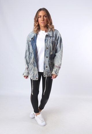 ACID WASH DENIM JACKET OVERSIZED UK 12 (E1M)