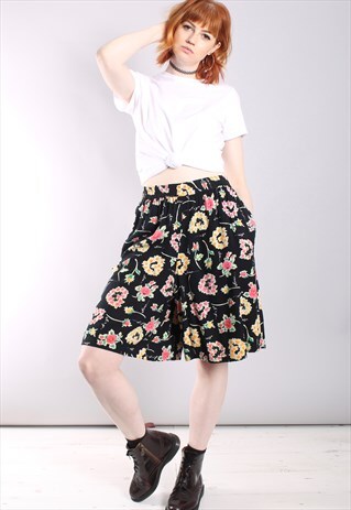 VINTAGE 80S FLORAL HIGH WAISTED CULOTTE SHORTS