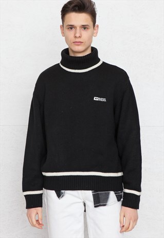 VINTAGE BLACK DIESEL TURTLE ROLL NECK KNIT JUMPER