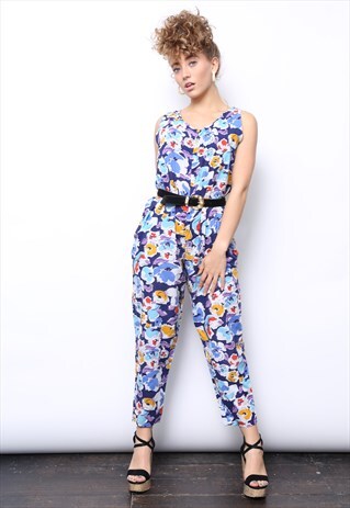 VINTAGE 80S MULTICOLOURED FLORAL JUMPSUIT