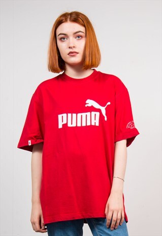 VINTAGE 90'S BRIGHT RED PUMA T-SHIRT