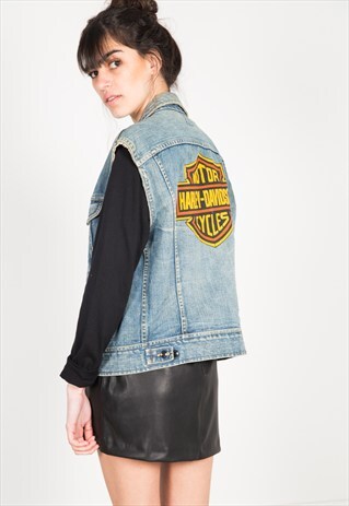 VINTAGE 80'S LEE PATCHED DENIM WAISCOAT / S0133
