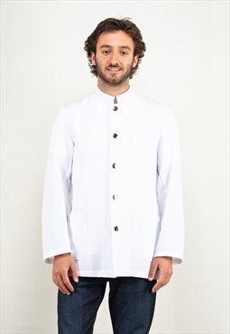 Vintage 90's Band Collar Jacket in Crisp White