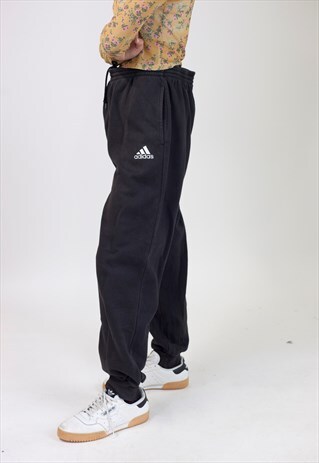 VINTAGE 90S ADIDAS FADED BLACK TRACKSUIT BOTTOMS