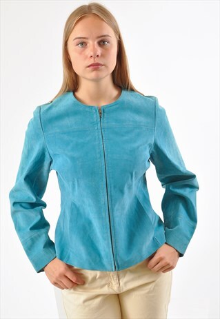 VINTAGE 90'S SUEDE LEATHER JACKET IN TURQUOISE