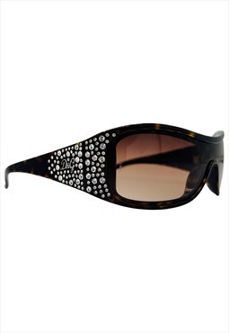 Dolce and Gabbana Sunglasses Brown Shield Crystal Logo