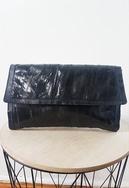 1960s Pulteney of Bath Black Eel Skin Purse, Made in England