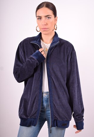 FILA WOMENS VINTAGE CARDIGAN SWEATER LARGE BLUE STRIPES 90'S