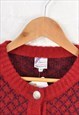 VINTAGE KNITWEAR CARDIGAN BUTTON UP WOOL RED LADIES MEDIUM