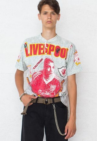 90S VINTAGE GREY PREMIER LEAGUA LOGO CREW NECK T-SHIRT