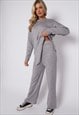 JUSTYOUROUTFIT GREY DROP SHOULDER KNITTED TOP LOUNGE SET