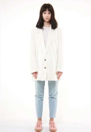 80S VINTAGE WHITE OVERIZED BLAZER JACKET LONG SLEEVE 710
