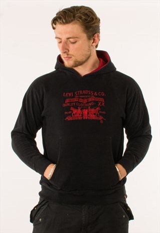 VINTAGE 90S BLACK LEVI'S SPELLOUT HOODIE PULLOVER
