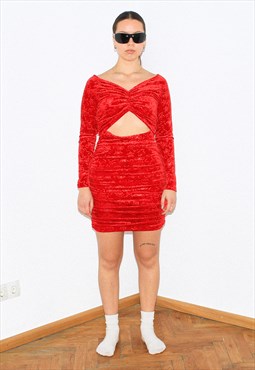 Vintage Y2K star print velvet party mini dress in red