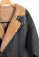 MEN'S BLACK GREY DOUBLE BREASTED SHEARLING COAT