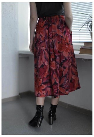 VINTAGE 80'S MIDI MULTICOLOR PATTERNED PLEATED LINEN SKIRT