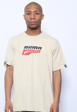 VINTAGE PUMA BIG LOGO T-SHIRT BEIGE