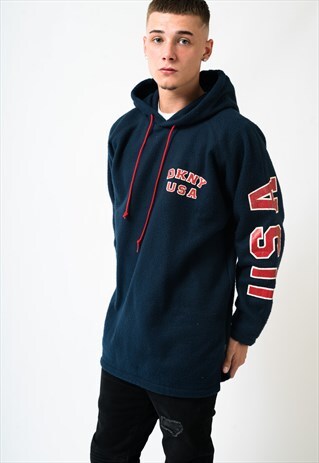 VINTAGE SMALL DKNY FLEECE STYLE HOODIE RED USA LETTERING