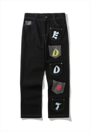 KALODIS MULTI-POCKET LETTER PRINT CASUAL JEANS