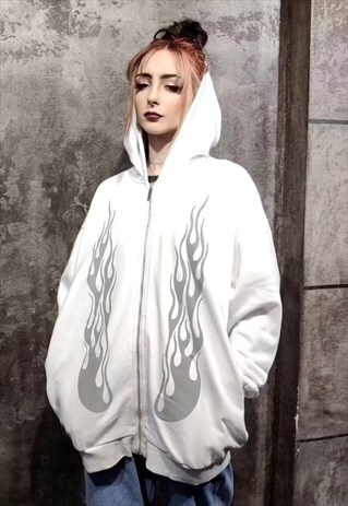 silver flame hoodie premium metallic fire pullover in white