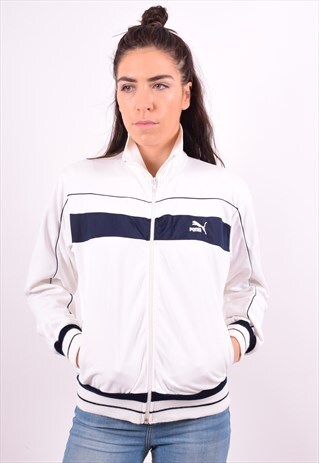 PUMA WOMENS VINTAGE TRACKSUIT TOP JACKET SMALL WHITE 90'S