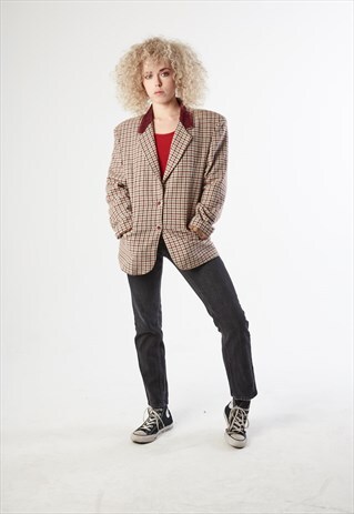 80S VINTAGE RED AND BEIGE VICHY BLAZER