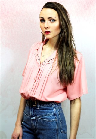1980S VINTAGE PEACHY PINK SHORT SLEEVE BLOUSE