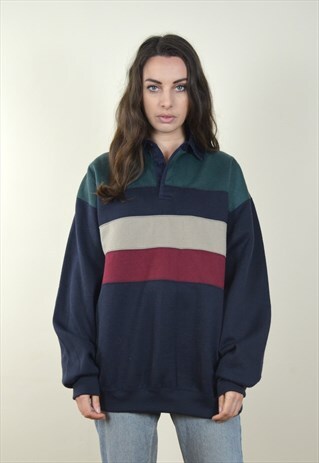 90S VINTAGE COLLARED COLOUR BLOCK SWEATSHIRT