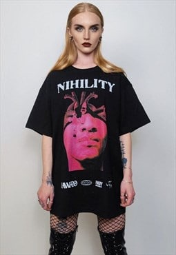 Gothic print t-shirt Nihility slogan tee grunge punk top