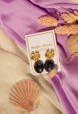 Black Flower Stud Gemstone Earrings