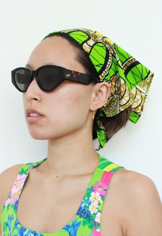 Y2K HANDMADE GREEN SLIME CALABASH AFRICAN PRINT BANDANA