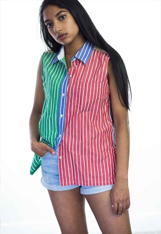 VINTAGE COLOR BLOCK SLEEVELESS SHIRT 90S M 4.2