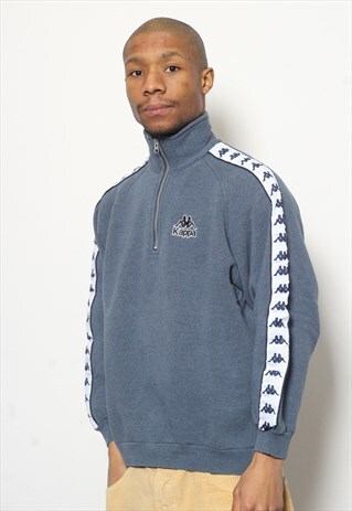 VINTAGE KAPPA 1/4 ZIP TAPE LOGO SWEATSHIRT BLUE