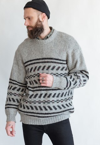 VINTAGE 80S GRANDADS MINIMAL GREY WOOL JUMPER