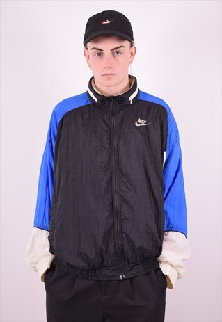 NIKE MENS VINTAGE TRACKSUIT TOP JACKET LARGE BLACK 90'S