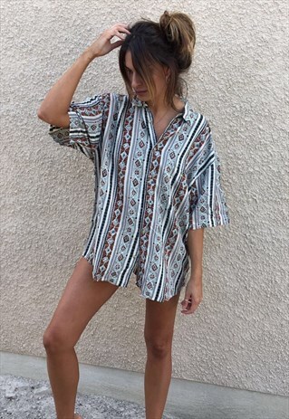 PATTERNED OVERSIZED RETRO VINTAGE UNISEX FESTIVAL SHIRT